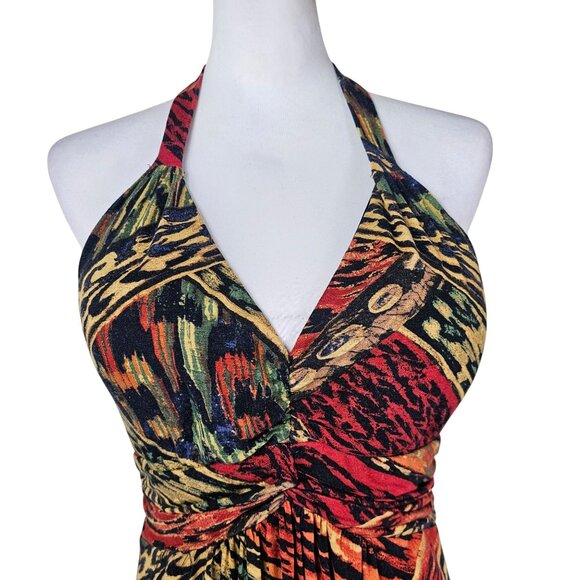 VTG Y2K Muse Halter Multicolor Abstract Dress Sz 10 Stretch Babydoll Urban - Picture 10 of 10